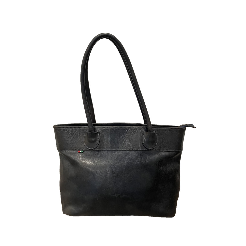 Vera Pelle Tote Bag - Black/ Navy Vintage Made in Italy